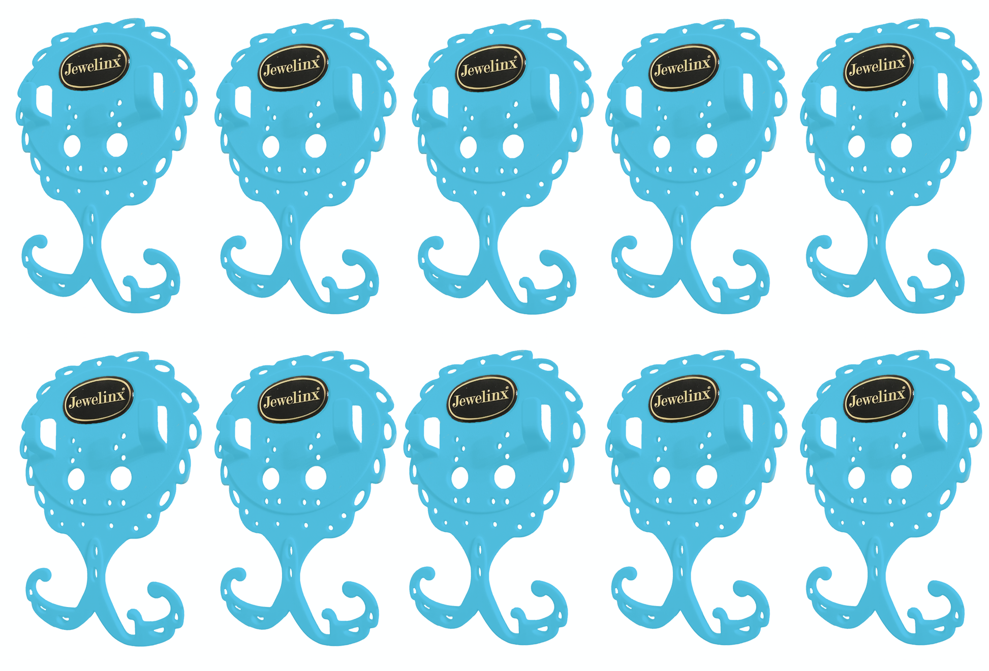 Jewelinx Turquoise hanging jewelry organizer 10-Pack — patented, made in USA