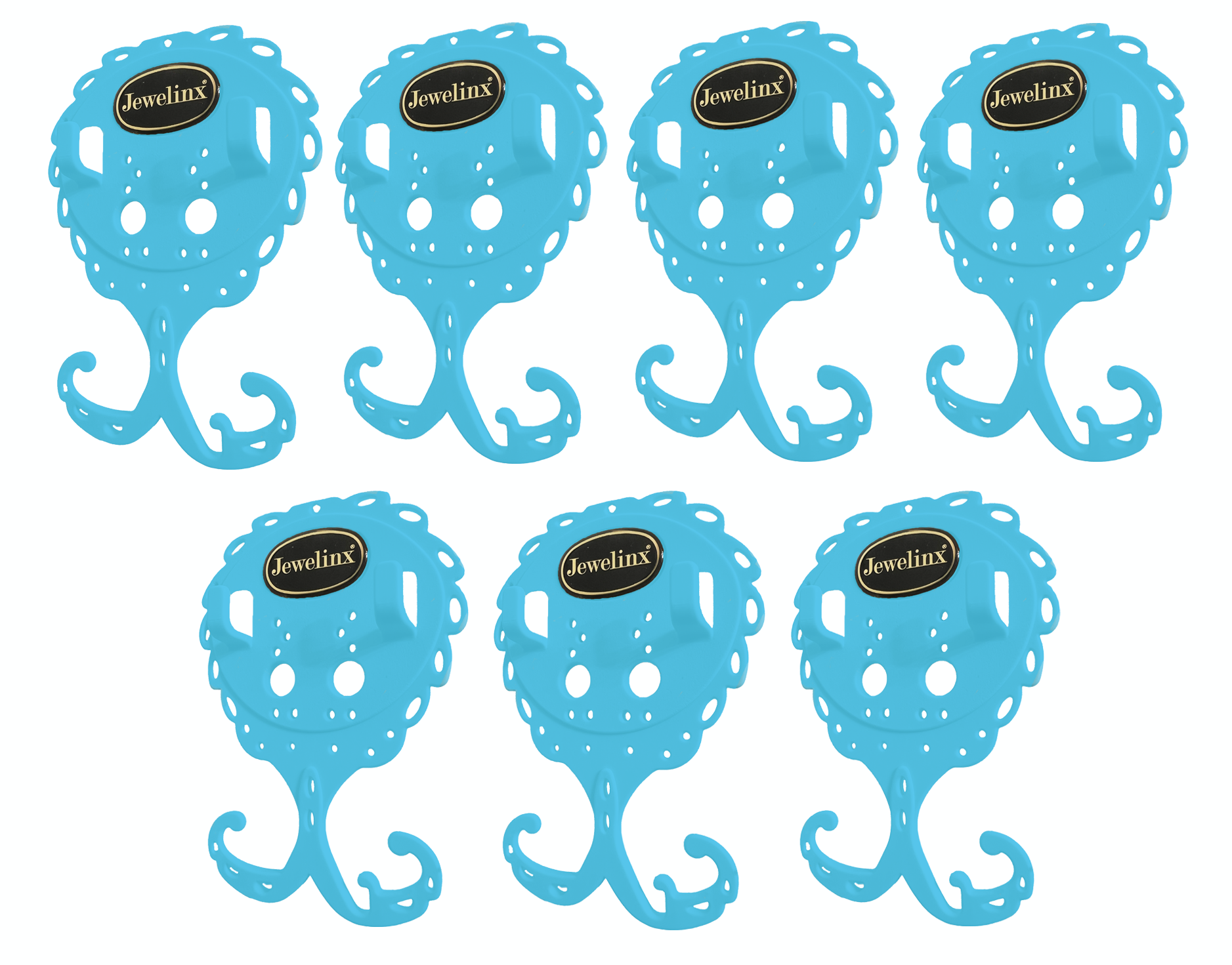 Jewelinx Turquoise hanging jewelry organizer 7-Pack — patented, made in USA