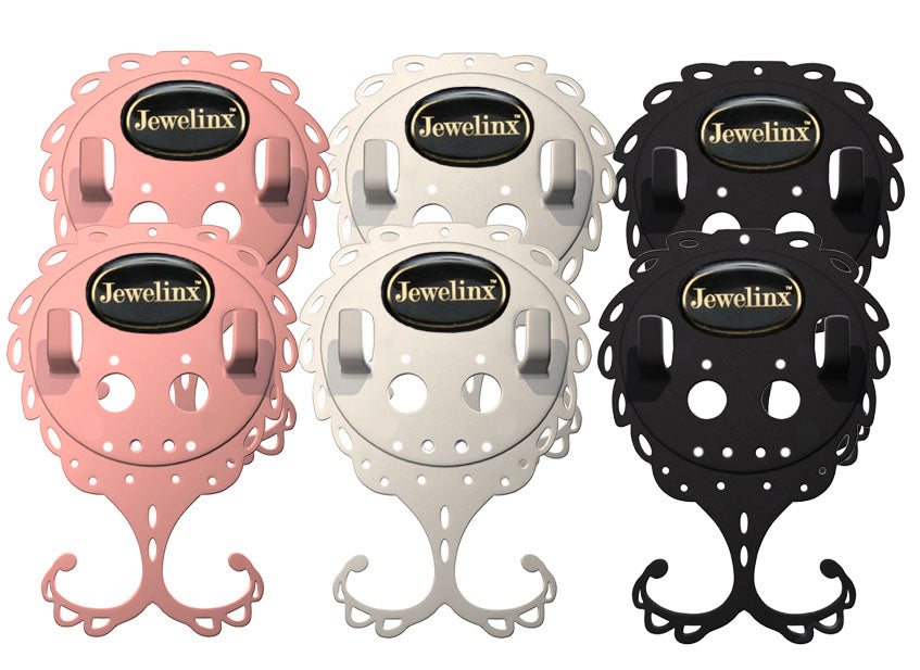 Jewelinx Hanging Jewelry Organizer - Assorted 6-Pack (2 Pink, 2 White, 2 Black)